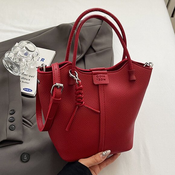 Handbags - Brand New Women Faux Leather Bucket Shoulder Messager Handbag /Red